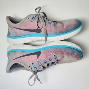 Nike Free RN Running Shoes Women's Size 8 Gray Pink Teal‎ Sneakers 827116-006